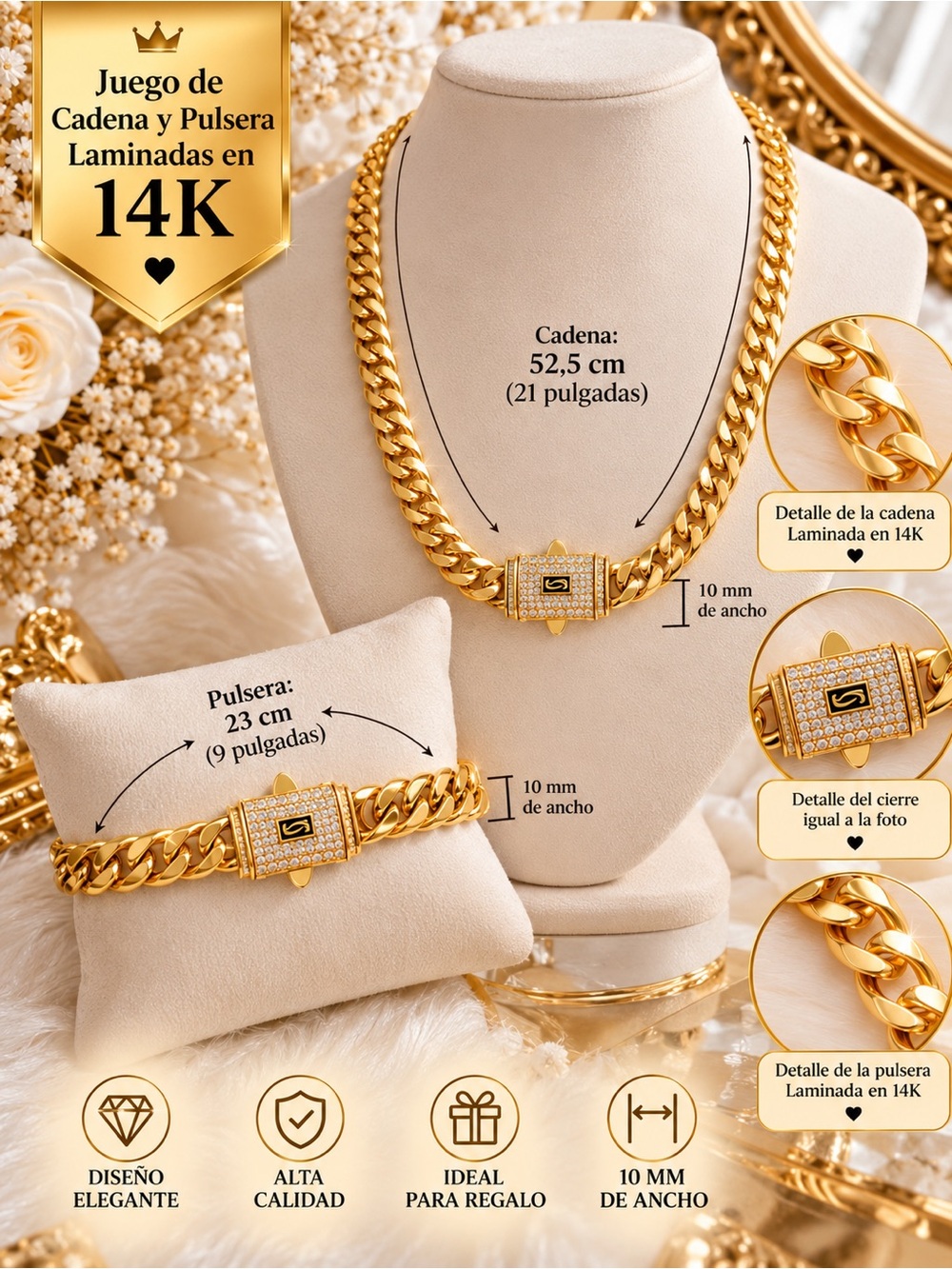14K Gold-Tone Men’s Cuban Chain and Bracelet Set
